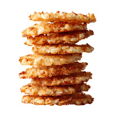 Crispy Rice Crackers Stacked Snacks Food isolated on transparent background.