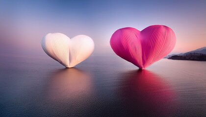 Fototapeta premium Two Hearts Displayed In Complementary Pink And White Hues