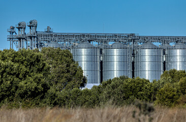 Industrial storage tanks and silos in modern industrial facility in the Marjal dels Moros, Sagunto.