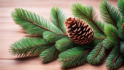A Close Up Of A Festive Christmas Tree Branch Shows Green Pine Needles And A Single Brown Pine Cone Perfectly Decorated For The Holiday Season