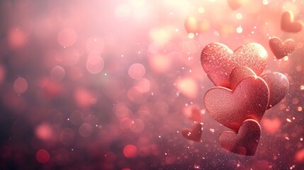 Blurred light pink background with small glowing hearts and large space for text