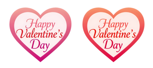 Two Pink and Red Gradient Hearts with Happy Valentine's Day Text isolated on transparent background