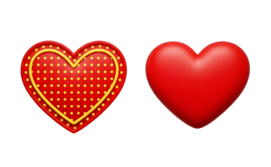 Two Red Hearts One Plain One Decorated love romance isolated on transparent background