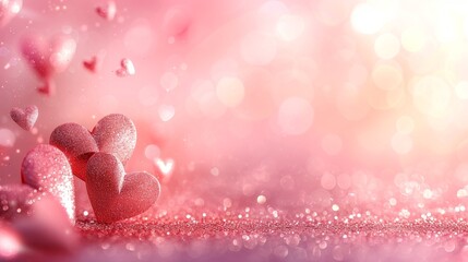 Blurred light pink background with small glowing hearts and large space for text
