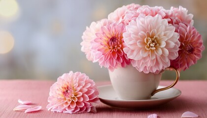 Delicate Pastel Dahlias In A Mug