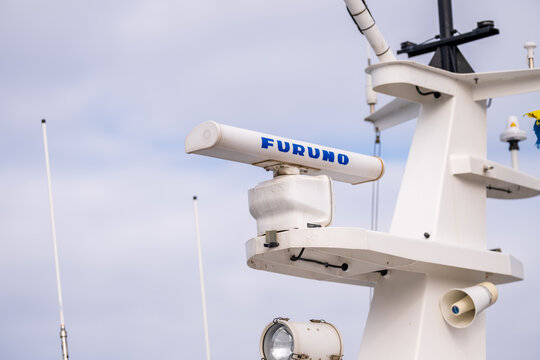 Gothenburg, Sweden - March 16 2025: Close-up of ship radar navigation system.