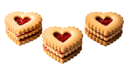 Heart Shaped Jam Filled Cookies hearts isolated on transparent background
