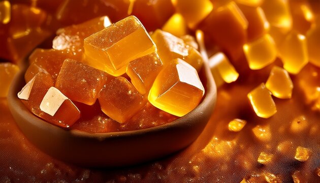 Jaggery Gur Chunks Golden Crystal Texture Macro Traditional Sweetener Sankranti