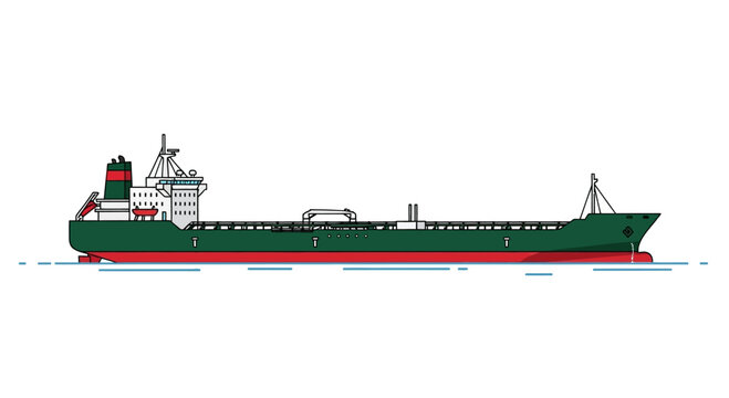 Large Green Cargo Ship Illustration.