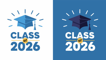 Graduation vector illustration for the class of 2026, featuring academic caps and celebratory rays of light