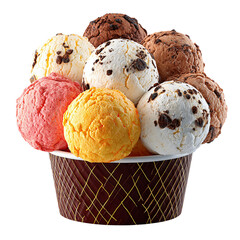Ice cream balls in paper cup isolated on transparent background.