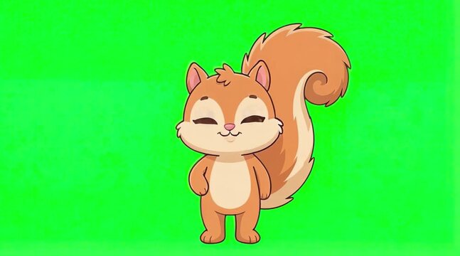 Cute animated talking squirrel character with expressive gestures on green screen chroma key loop