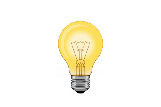 Glowing Yellow Light Bulb with Silver Base glowing light bulb isolated on a transparent background - Powered by Adobe