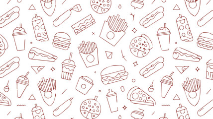 fast food seamless background with drinks burger pizza fries and cherry