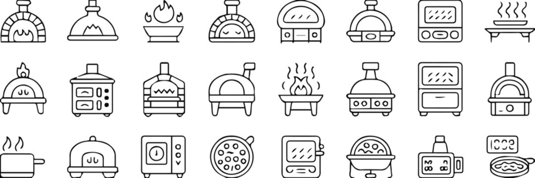 oven icon set pizza oven line icons 24 cooking appliance symbols