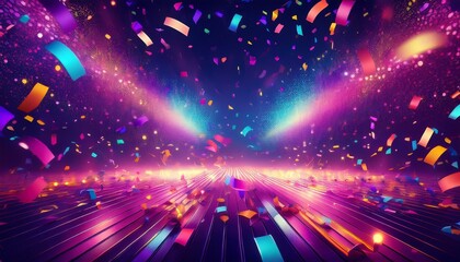 vibrant confetti burst over purple night party scene