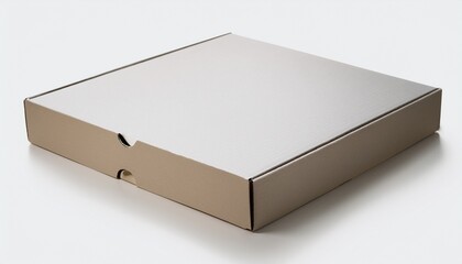 wide square pizza box closed on white background