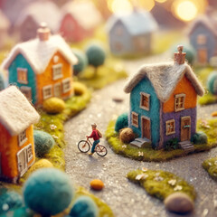 Stylized toy small town with felt. Generative AI