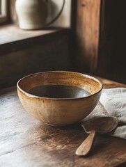 Rustic ceramic mixing bowl, hand-painted, earthy tones