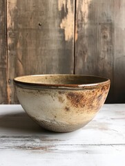 Rustic ceramic mixing bowl, hand-painted, earthy tones