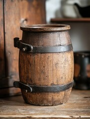 Rustic farmhouse butter churn, wooden texture, vintage style