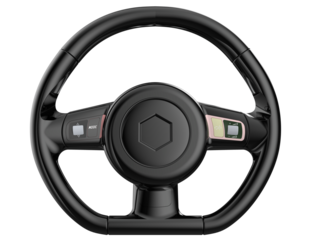 High-Tech Luxury Hypercar Steering Wheel 3D Rendering Isolated on Transparent Alpha Channel – Modern Supercar Cockpit Control Element, Futuristic Automotive Interior Design and Digital Concepts.