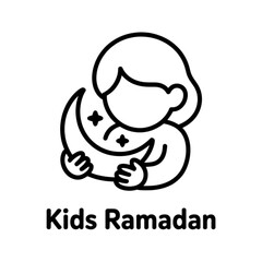 Kids ramadan icon child holding crescent moon with stars
