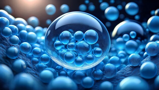 blue exosome particles transparent spheres are visualized 3d showcasing biotechnology concepts