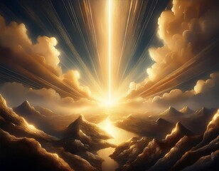 golden light piercing through a gap in the clouds