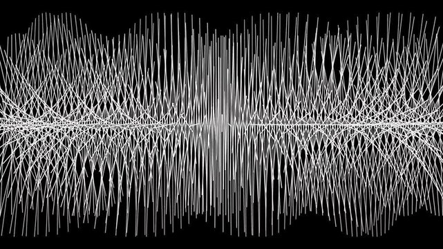 Abstract Geometric White Line Wave Motion on Black Background, Generative Art.