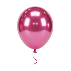Single metallic pink balloon floating alone isolated on transparent background