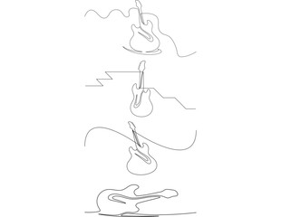 Single flowing line art minimal illustration electric guitar collection set
