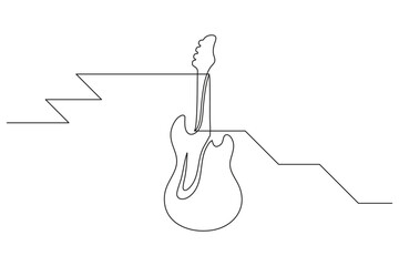 Single flowing line art minimal illustration electric guitar with creative sound wave line