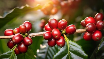 Close Up Of Coffee Beans Ripening On Bush In Cartago Province Costa Rica With Red Beans Ready For Harvest