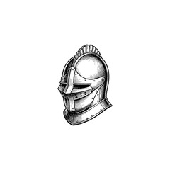 Medieval knight great helm engraving.