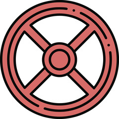 Naklejka premium Red circular steering wheel with four spokes and a central hub on a white background