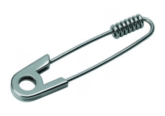 Metal safety pin with coiled spring metal pin silver pin isolated on a transparent background