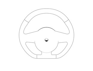 Minimalist Monochrome Line Art: Detailed Technical Blueprint of a Performance Supercar Steering Wheel - Futuristic Engineering, Luxury Automotive Design, and Internal Component Schematic Vector