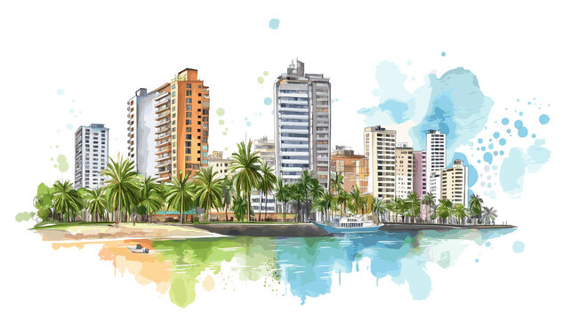 Guayaquil Malecon 2005. Guayaquil Malecon 2005 hand drawn watercolor illustration