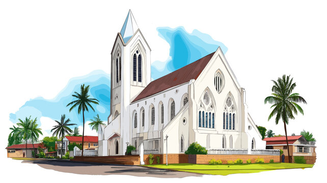 Georgetown ? St. Georges Cathedral. Georgetown ? St. Georges Cathedral hand drawn watercolor illustration