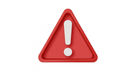 Red warning sign with white exclamation mark triangle isolated on a transparent background