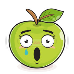 green apple scared face cartoon cute