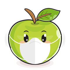 green apple wear medical mask cartoon cute