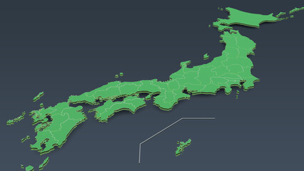 日本地図 背景濃い緑