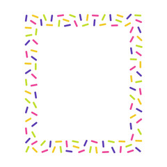 Sprinkle border. Frame with colorful decorative sprinkles for donut glaze. Vector illustration isolated on transparent background