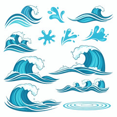 Fototapeta premium Dynamic Water Waves and Splashes Set for Aquatic and Marine Design Elements