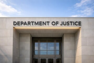 Department Of Justice Building Facade With Sign For Law And Government Concept