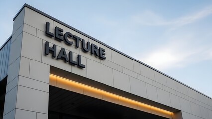 Obraz premium Modern Lecture Hall Building Exterior With Signage For Educational Institutions