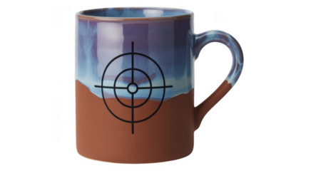 Brown and blue mug with target symbol brown mug crosshair isolated on a transparent background