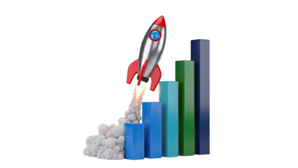 Rocket Launching Over Growing Bar Chart